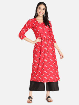 Fabclub - Red Rayon Printed Flared Red Kurta with Palazzo