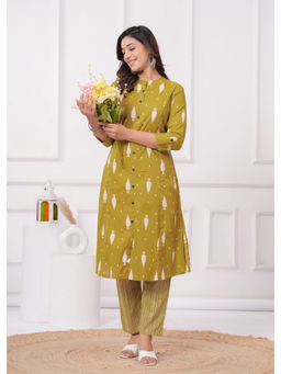 JAIPUR SARAI - Green Printed Regular Pure Cotton Kurta with Pant