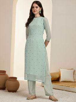 HRITIKA - Turquoise Georgette Embellished Sequinned Kurta with Pant