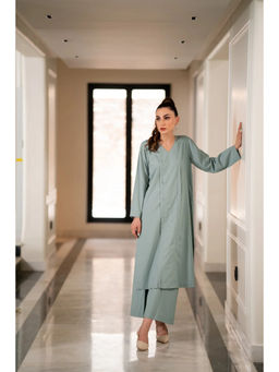 Khushboo & Pankaj - Ice Blue Cotton Solid Kurta with Palazzo