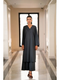 Khushboo & Pankaj - Grayish Blue Cotton Solid Kurta with Palazzo