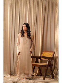 Khushboo & Pankaj - Muted Gold Cotton Solid Kurta with Palazzo