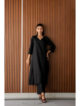 Khushboo & Pankaj - Black Cotton Solid Kurta with Palazzo