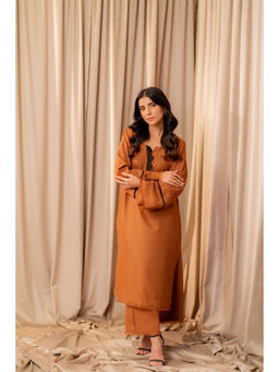 Khushboo & Pankaj - Warm Brown Cotton Solid Kurta with Palazzo