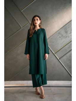 Khushboo & Pankaj - Emrald Green Cotton Solid Kurta with Palazzo