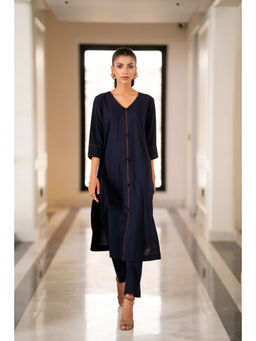 Khushboo & Pankaj - Navy Blue Cotton Solid Kurta with Pant