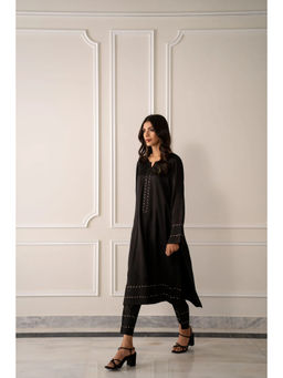 Khushboo & Pankaj - Black Cotton Solid Kurta with Pant