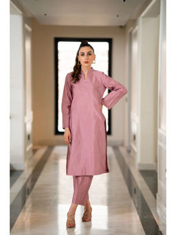 Khushboo & Pankaj - Mauve Cotton Solid Kurta with Pant