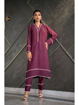 Khushboo & Pankaj - Deep Purple Cotton Solid Kurta with Pant