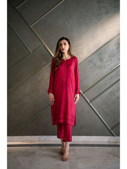 Khushboo & Pankaj - Magenta Pink Cotton Solid Kurta with Pant