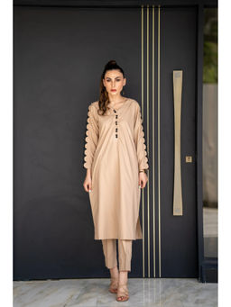 Khushboo & Pankaj - Light Beige Cotton Kurta with Pant