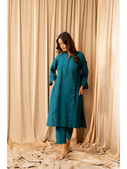 Khushboo & Pankaj - Teal Cotton Solid Kurta with Pant