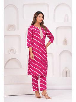 JAIPUR SARAI - Pink Stripe Printed Regular Pure Cotton Kurta with Pant