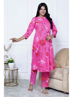 JAIPUR SARAI - Pink Printed Regular Pure Cotton Kurta with Pant