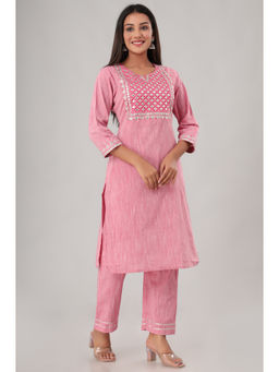 JAIPUR SARAI - Pink Embroidered Regular Pure Cotton Kurta with Pant