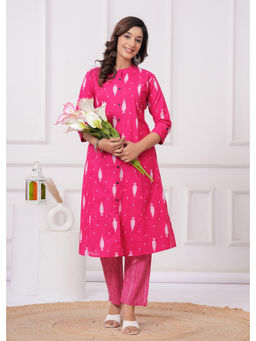 JAIPUR SARAI - Pink Printed Regular Pure Cotton Kurta with Pant
