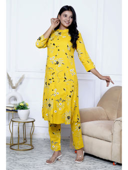 JAIPUR SARAI - Yellow Printed Regular Pure Cotton Kurta with Pant