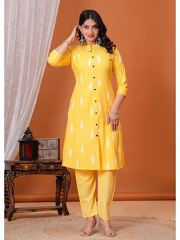 JAIPUR SARAI - Yellow Printed Regular Pure Cotton Kurta with Pant