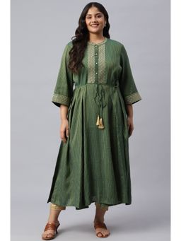 Aurelia - Green Yarn-dyed Stripe Print Plus Size Liva Dress