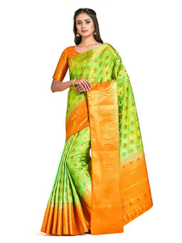 Mimosa - Green Kanjivaram Style Art Silk Saree With Unstitched Blouse