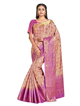 Mimosa - Pink Kanjivaram Style Art Silk Saree With Unstitched Blouse