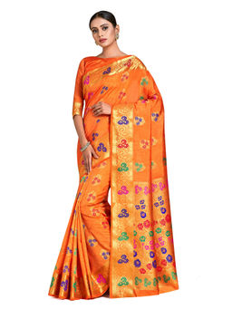 Mimosa - Orange Dharmavaram Style Art Silk Saree With Unstitched Blouse