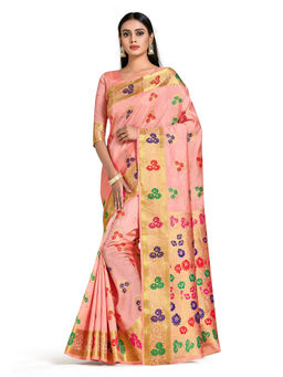 Mimosa - Peach Dharmavaram Style Art Silk Saree With Unstitched Blouse