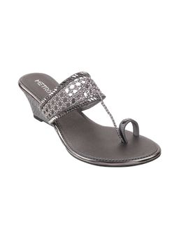Metro - Womens Gun Metal Wedges HeelsMetro Embroidered Gun-metal Heels