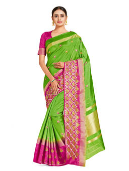 Mimosa - Green Kanjivaram Style Art Silk Saree With Unstitched Blouse