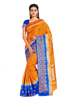 Mimosa - Orange Kanjivaram Style Art Silk Saree With Unstitched Blouse