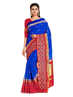 Mimosa - Blue Kanjivaram Style Art Silk Saree With Unstitched Blouse