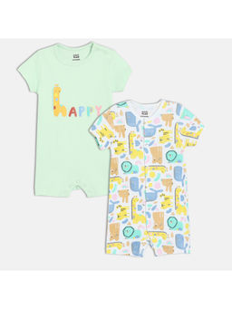 MINI KLUB - Baby Boys Front Open Short Sleeve Cotton Romper Multi-Color (Pack of 2)