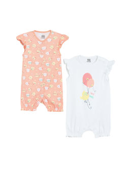 MINI KLUB - Baby Girls Front Open Frill Sleeve Knit Romper Multi-Color (Pack of 2)