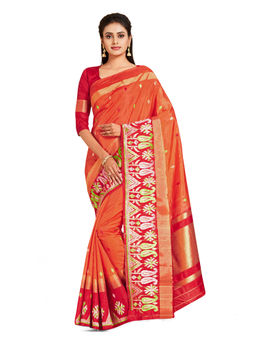 Mimosa - Rust Kanjivaram Style Art Silk Saree With Unstitched Blouse