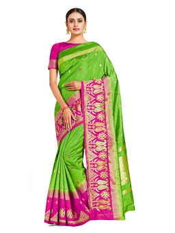 Mimosa - Green Kanjivaram Style Art Silk Saree With Unstitched Blouse