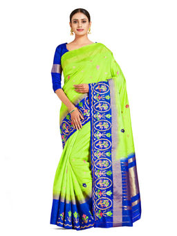 Mimosa - Green Kanjivaram Style Art Silk Saree With Unstitched Blouse