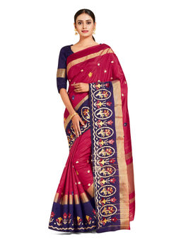 Mimosa - Maroon Kanjivaram Style Art Silk Saree With Unstitched Blouse