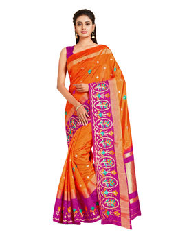 Mimosa - Rust Kanjivaram Style Art Silk Saree With Unstitched Blouse