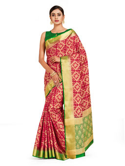 Mimosa - Red Kanjivaram Style Art Silk Saree With Unstitched Blouse