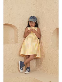 PUDDLE FASHION - Girls Yellow Cotton Round Neck Dress