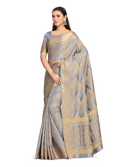 Mimosa - Grey Kanjivaram Style Art Silk Saree With Unstitched Blouse