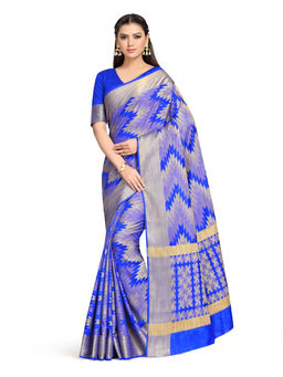 Mimosa - Blue Kanjivaram Style Art Silk Saree With Unstitched Blouse