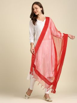 Dupatta Bazaar - Womens Red Plain Organza Dupatta