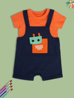 MINI KLUB - Solid/Plain Baby Boys Navy Blue Dungaree (Set of 2)