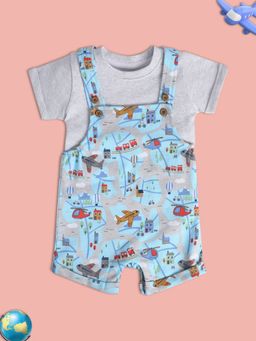 MINI KLUB - Printed Baby Boys Blue Dungaree (Set of 2)