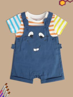 MINI KLUB - Printed Baby Boys Blue Dungaree (Set of 2)