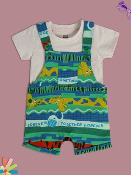MINI KLUB - Printed Baby Boys Green Dungaree (Set of 2)