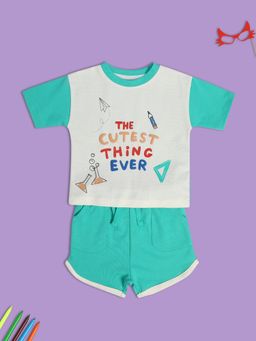MINI KLUB - Printed Baby Boys Turquoise Top And Shorts (Set of 2)