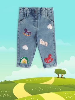 MINI KLUB - Printed Baby Girls Blue Denim Jeans
