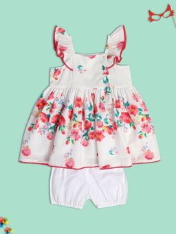 MINI KLUB - Printed Baby Girls White Dress with Bloomer (Set of 2)